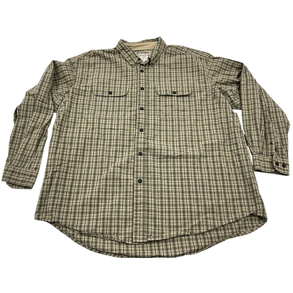 Wrangler Mens XXL Rugged Wear Shirt Long Sleeve Button Up Heavyweight Work Brown